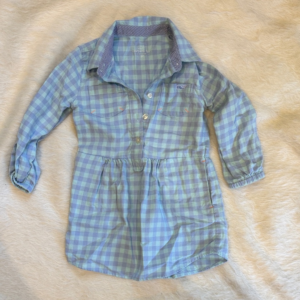 Vineyard Vines Kids Blue and Green soft flannel dress - 3T